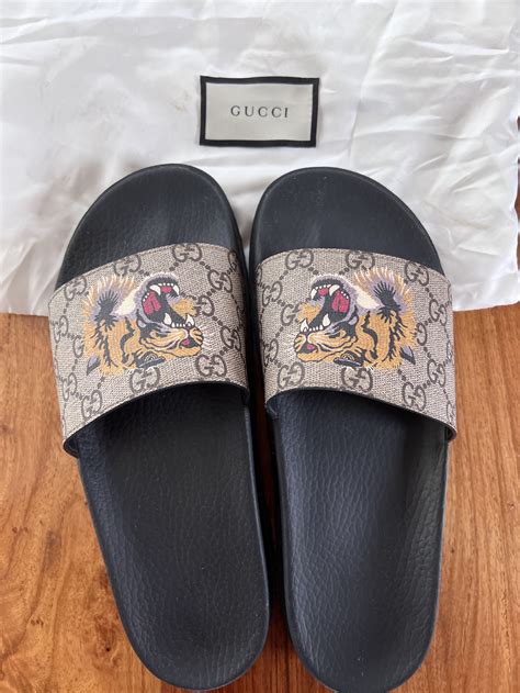 gucci slides green tiger|tiger slide Gucci supreme.